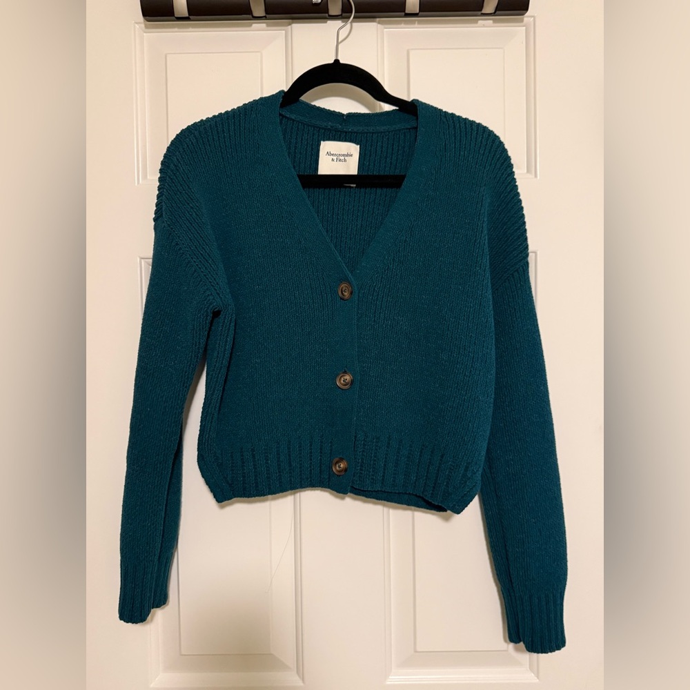 Abercrombie & Fitch Teal Textural Stitch V-neck Cardigan - Size XXS